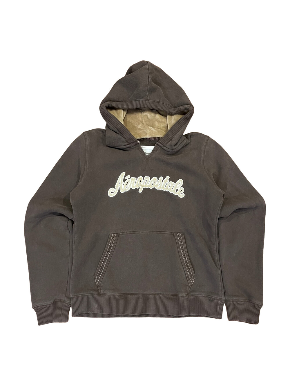 VTG Aeropostale Hoodie Faux Fur Womens XL Brown Logo Y2K Spellout